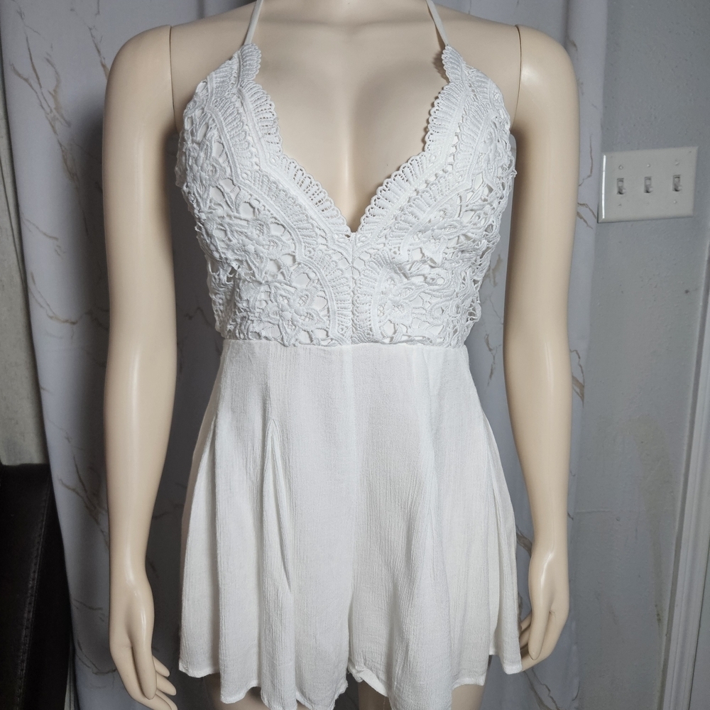 Lulu's White Lace Halter Jumpsuit